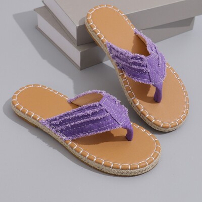 2024. aasta naiste moesussid Mugavad ranna plätud, suvised uued pehme põhjaga vabaaja lamedad kingad, tugevad plüüsist servaga lõuend Naiste liugused