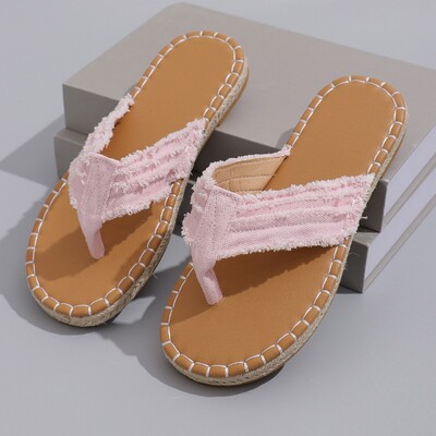 2024. aasta naiste moesussid Mugavad ranna plätud, suvised uued pehme põhjaga vabaaja lamedad kingad, tugevad plüüsist servaga lõuend Naiste liugused