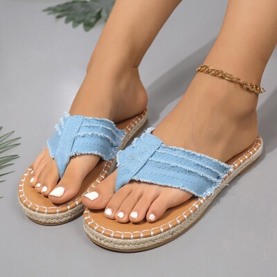 2024. aasta naiste moesussid Mugavad ranna plätud, suvised uued pehme põhjaga vabaaja lamedad kingad, tugevad plüüsist servaga lõuend Naiste liugused