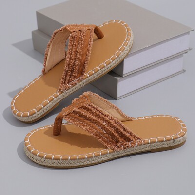 2024. aasta naiste moesussid Mugavad ranna plätud, suvised uued pehme põhjaga vabaaja lamedad kingad, tugevad plüüsist servaga lõuend Naiste liugused