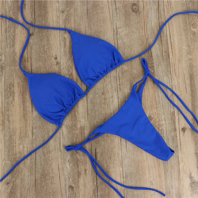 Секси дамски комплект бикини с вратовръзка отстрани G-string Thong Бански костюм Дамски бански костюм с превръзка Регулируем бански бански костюм