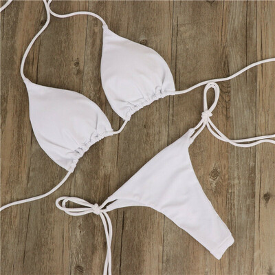Секси дамски комплект бикини с вратовръзка отстрани G-string Thong Бански костюм Дамски бански костюм с превръзка Регулируем бански бански костюм