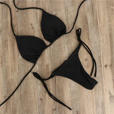 Секси дамски комплект бикини с вратовръзка отстрани G-string Thong Бански костюм Дамски бански костюм с превръзка Регулируем бански бански костюм