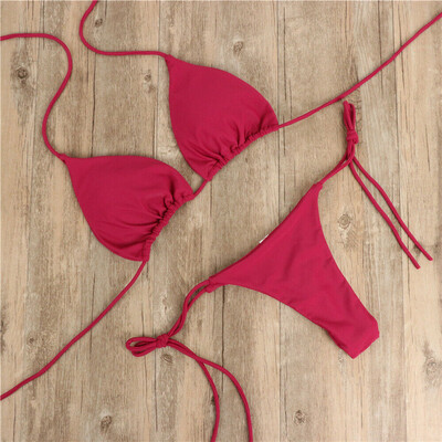 Секси дамски комплект бикини с вратовръзка отстрани G-string Thong Бански костюм Дамски бански костюм с превръзка Регулируем бански бански костюм