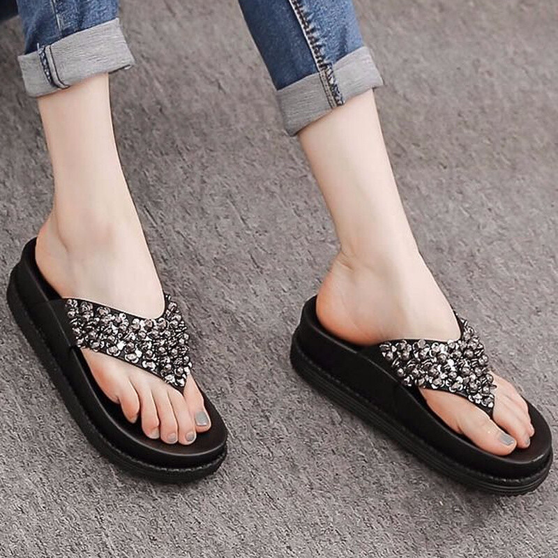 Naiste sussid Disainer Elegantsed naiste plätud, suvised uued 2023. aasta platvormsandaalid Moodsad sussid Rhinestone luksuslikud kiilud