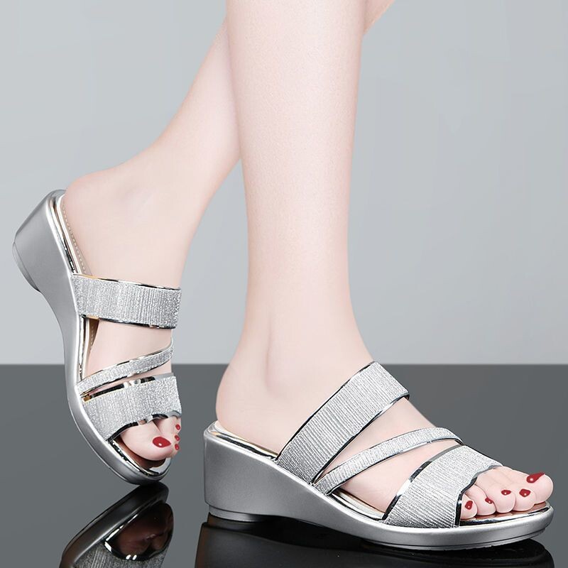 Kingad Wedge Heel Avatud varvas Slaidid Kummist Pulmad Naiste sussid ja naiste sandaalid Originaal pakkumisel Elegantne moodne allahindlus