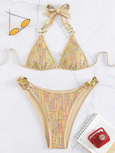 Säravad litrid bikiinid 2024 metallist ketid bikiinid naiste ujumisriided naiste ujumistrikoo Kaheosaline bikiinikomplekt ujumiskostüüm ujumisriided rannariided