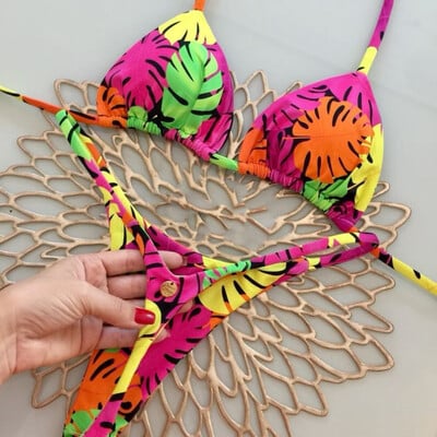 2024 Costum de baie bikini pentru femei Set de 2 piese costum de baie sexy cu șireturi de culoare uni