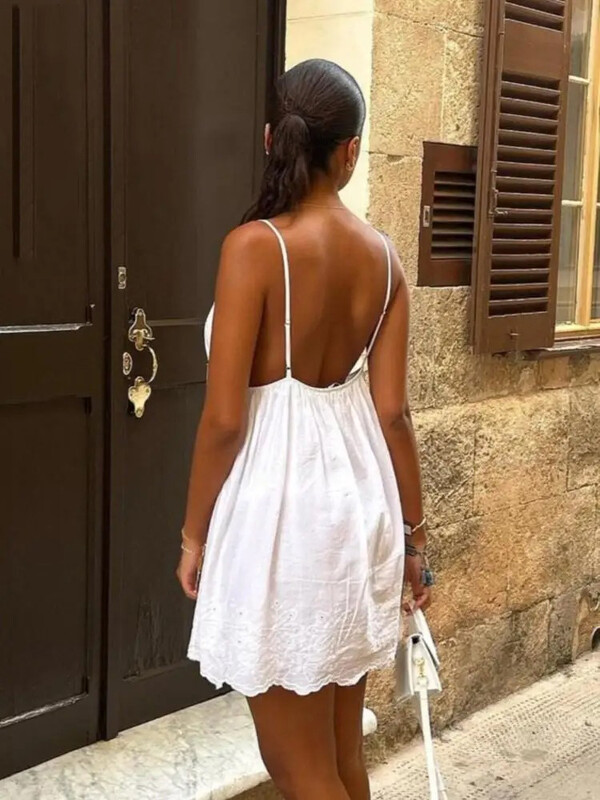 ZABA naiste spagetirihmaga elegantne päitsetega kleit Õrn mereäärne V-kaelusega õlapaelteta pits lühike kleit, reisimine tutvumine pühadekleidid