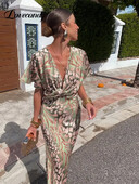 Κομψό φόρεμα με στάμπα με θήκη για γυναίκες Vintage κοντομάνικα ψηλόμεση μίντι φορέματα Lady Fashion High Street Vestidos