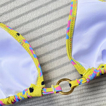 Σέξι κίτρινο φλοράλ στάμπα Push Up Μαγιό Micro Thong Bikini 2024 Γυναικεία String Halter Μαγιό Σετ μπικίνι μπικίνι