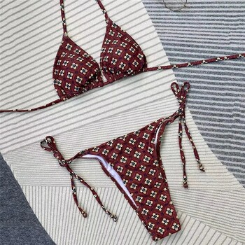 Σέξι κίτρινο φλοράλ στάμπα Push Up Μαγιό Micro Thong Bikini 2024 Γυναικεία String Halter Μαγιό Σετ μπικίνι μπικίνι