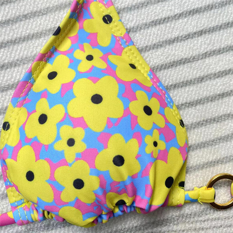 Seksikas kollane lillemustriga Push Up ujumistrikoo, mikropüksid, bikiinid 2024, naiste päitsetega ujumisriided, bikiinide bikiinikomplekt