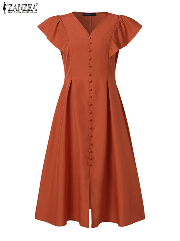 2024 ZANZEA mood naiste kleit suvine lühikeste varrukatega plisseeritud päikesekleit Elegantne V-kaelusega kleit põhjuslik rüü Femme Solid OL Vestido