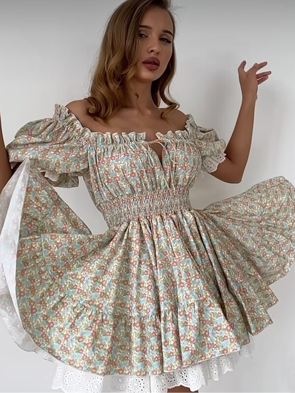 Gypsylady lillelised mitmetasandilised volangid Minikleit, pits, puhvis varrukas, suvekutse Seksikas pitsitud naiste kleidid peokleit naistele Vestidos uus