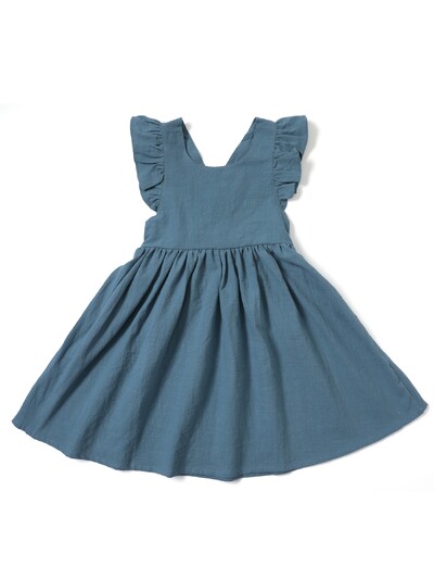 Vabaaja stiilis varrukateta beebitüdruku riided Lendav varrukas puuvillane ja linane materjal Mitmekülgne ühevärviline printsesskleit