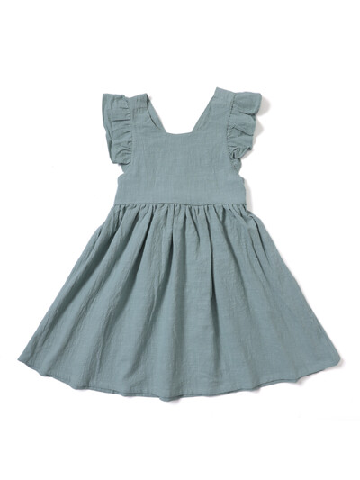 Vabaaja stiilis varrukateta beebitüdruku riided Lendav varrukas puuvillane ja linane materjal Mitmekülgne ühevärviline printsesskleit