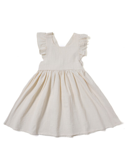 Vabaaja stiilis varrukateta beebitüdruku riided Lendav varrukas puuvillane ja linane materjal Mitmekülgne ühevärviline printsesskleit