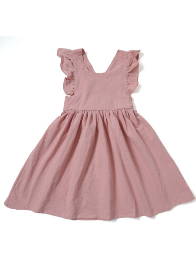 Vabaaja stiilis varrukateta beebitüdruku riided Lendav varrukas puuvillane ja linane materjal Mitmekülgne ühevärviline printsesskleit