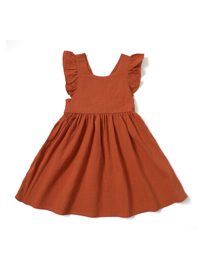 Vabaaja stiilis varrukateta beebitüdruku riided Lendav varrukas puuvillane ja linane materjal Mitmekülgne ühevärviline printsesskleit