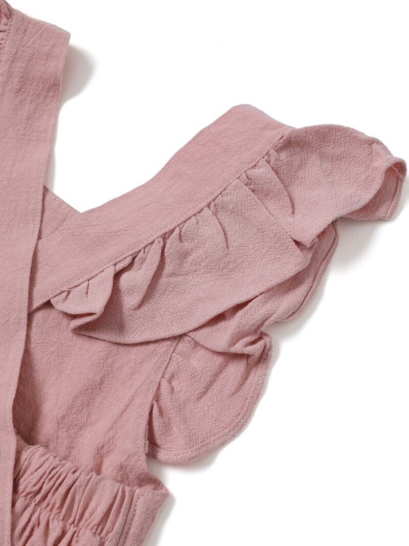 Vabaaja stiilis varrukateta beebitüdruku riided Lendav varrukas puuvillane ja linane materjal Mitmekülgne ühevärviline printsesskleit