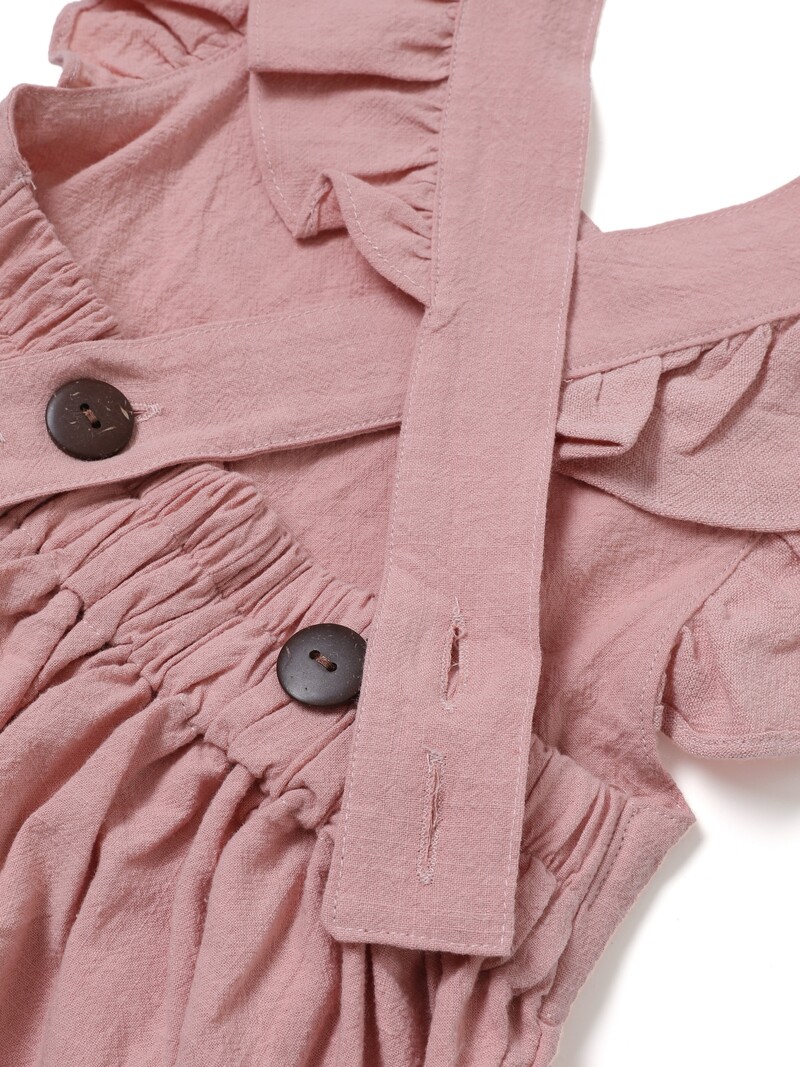 Vabaaja stiilis varrukateta beebitüdruku riided Lendav varrukas puuvillane ja linane materjal Mitmekülgne ühevärviline printsesskleit