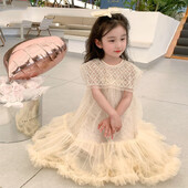 Κοριτσίστικα τούλι Super Fairy Princess Dresses Fly Sleeve Rainbow Star Sequined Cake Dress Children Mesh Puffy Birthday Party Vestidos
