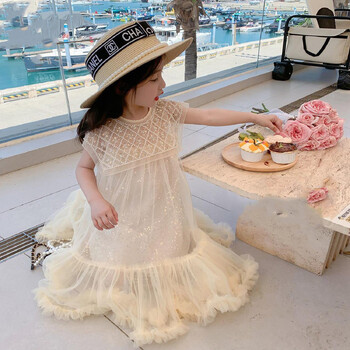 Κοριτσίστικα τούλι Super Fairy Princess Dresses Fly Sleeve Rainbow Star Sequined Cake Dress Children Mesh Puffy Birthday Party Vestidos