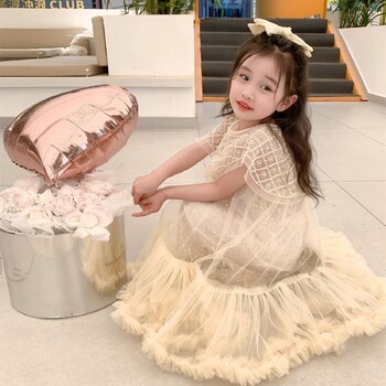 Κοριτσίστικα τούλι Super Fairy Princess Dresses Fly Sleeve Rainbow Star Sequined Cake Dress Children Mesh Puffy Birthday Party Vestidos