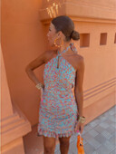 Trumpa suknelė su raišteliais, klostuota trumpa suknelė moterims Madingos mini suknelės be rankovių, 2024 m. vasara, moteriškas vakarėlio vakarėlis