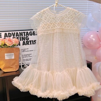 Κοριτσίστικα τούλι Super Fairy Princess Dresses Fly Sleeve Rainbow Star Sequined Cake Dress Children Mesh Puffy Birthday Party Vestidos