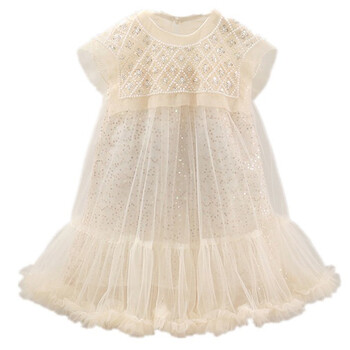 Κοριτσίστικα τούλι Super Fairy Princess Dresses Fly Sleeve Rainbow Star Sequined Cake Dress Children Mesh Puffy Birthday Party Vestidos