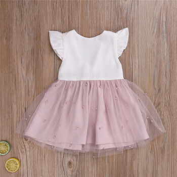 Φόρεμα 0-5 ετών Summer Princess Infant Baby Girls Ruffles Μανίκι μασίφ μαργαριτάρι δαντέλα συνονθύλευμα πίσω παπιγιόν Φόρεμα Tutu