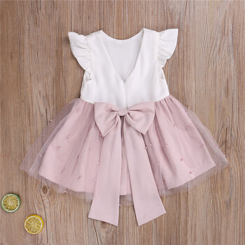 Φόρεμα 0-5 ετών Summer Princess Infant Baby Girls Ruffles Μανίκι μασίφ μαργαριτάρι δαντέλα συνονθύλευμα πίσω παπιγιόν Φόρεμα Tutu