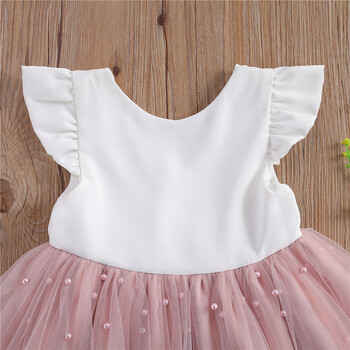 Φόρεμα 0-5 ετών Summer Princess Infant Baby Girls Ruffles Μανίκι μασίφ μαργαριτάρι δαντέλα συνονθύλευμα πίσω παπιγιόν Φόρεμα Tutu