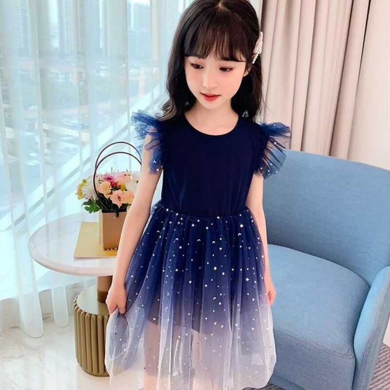 Tüdrukute tähistaevalik gradientprintsesskleit suvine varrukateta moodne marli kleit uusaasta laste sünnipäevakingitus