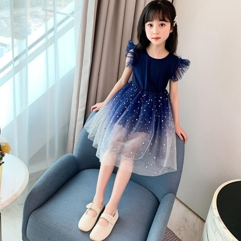 Tüdrukute tähistaevalik gradientprintsesskleit suvine varrukateta moodne marli kleit uusaasta laste sünnipäevakingitus