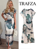 TRAFZA uus suvine naiste moekas lipsuga värvitud siidist satiinkleit, šikk ümmarguse kaelusega, paaritu ümbrislõhikuga, naiste lukuga Midiseelik