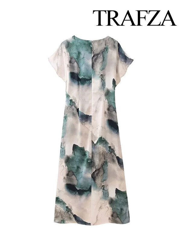 TRAFZA uus suvine naiste moekas lipsuga värvitud siidist satiinkleit, šikk ümmarguse kaelusega, paaritu ümbrislõhikuga, naiste lukuga Midiseelik