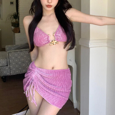 Vasaros maudymosi kostiumėlių moteriškas seksualus bikinio komplektas šventinis stilius Seksualus suskirstytas maudymosi kostiumėlio sijonas paplūdimio moteriškas seksualus trijų dalių rinkinys