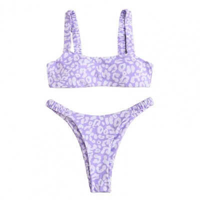 2 tk/komplekt naiste ujumistrikoo, leopardimustriga pehme, kiiresti kuivav ujumisriiete komplekt Slim Fit polsterdatud suvine bikiinikomplekt rannas