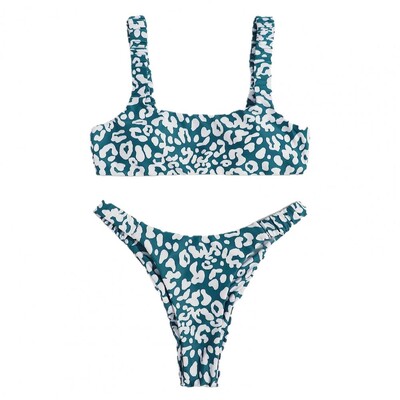 2 tk/komplekt naiste ujumistrikoo, leopardimustriga pehme, kiiresti kuivav ujumisriiete komplekt Slim Fit polsterdatud suvine bikiinikomplekt rannas