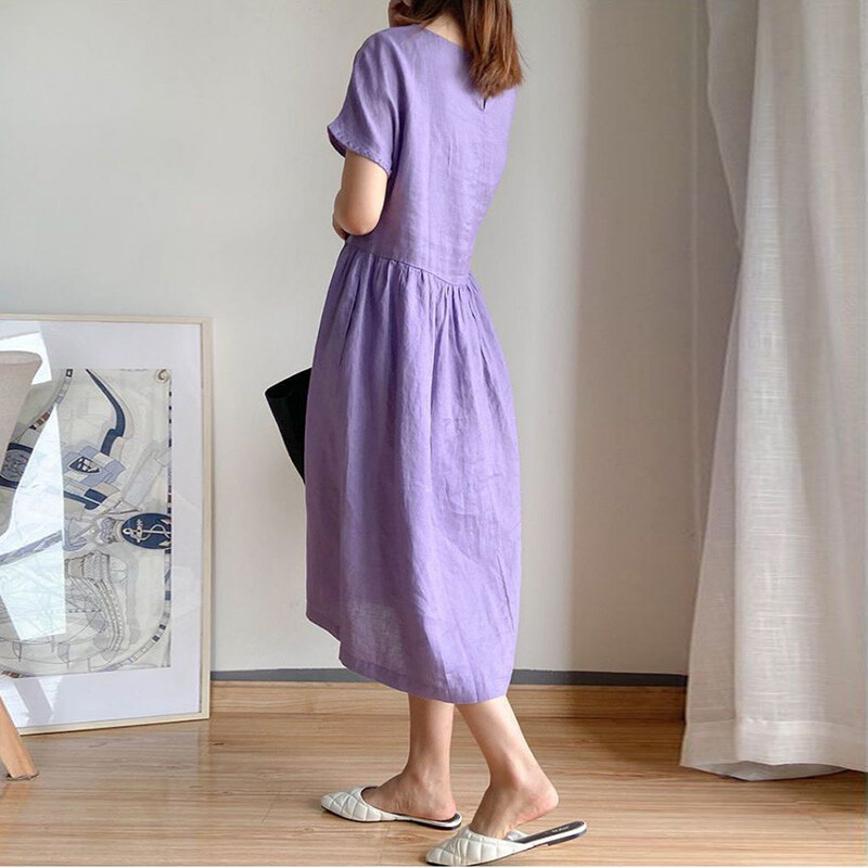 Oranž Casual Solid Chic O-kaelusega lühikeste varrukatega lahtiste pulloveriga naiste kleit Korea moodne kleidid naistele 2024. aasta kevad