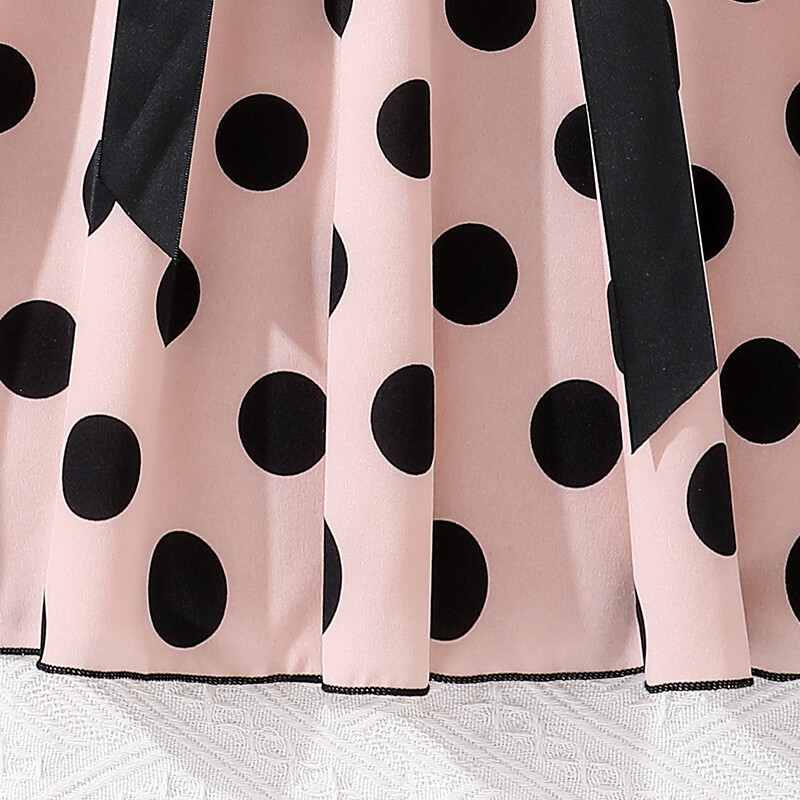 Vaikiška suknelė 8-12 metų mergaičių žiedlapių rankovėmis juodas taškuotas sijonas ir diržas Elegantiška princesės gimtadienio vakarėlio rūbai kasdienė suknelė