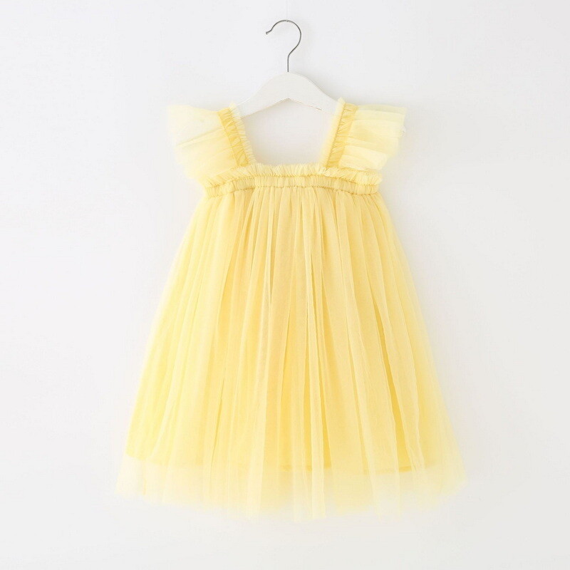 Rochie de vară pentru fetiță Sling fără mâneci guler pătrat Galben Violet Roz Albastru Verde Mesh Rochie de prințesă Îmbrăcăminte pentru copii E2200