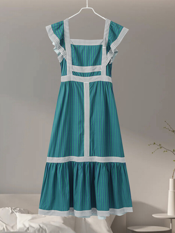 Fashion Print Φόρεμα Γυναικείο Κομψό τετράγωνο γιακά ιπτάμενο μανίκι Γυναικεία μάξι φορέματα 2024 Spring Summer Vacation Lady Vestidos