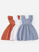 Pamučna lanena vezena haljina za djevojčicu Haljina princeze s volanima Leptir mašna Ljeto Novo 2024.