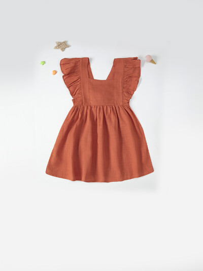 Pamučna lanena vezena haljina za djevojčicu Haljina princeze s volanima Leptir mašna Ljeto Novo 2024.