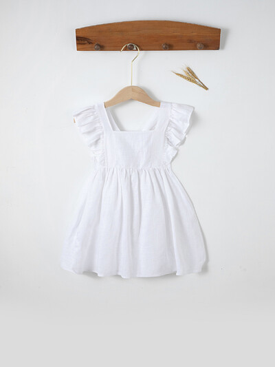 Pamučna lanena vezena haljina za djevojčicu Haljina princeze s volanima Leptir mašna Ljeto Novo 2024.