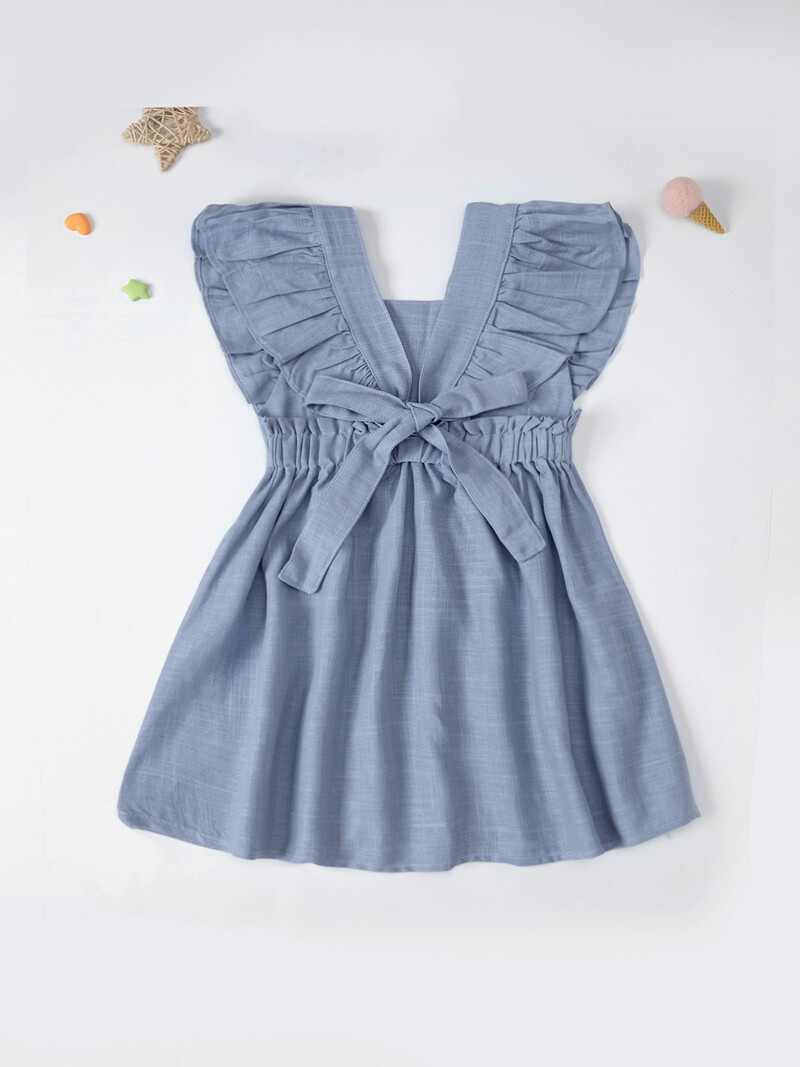 Pamučna lanena vezena haljina za djevojčicu Haljina princeze s volanima Leptir mašna Ljeto Novo 2024.